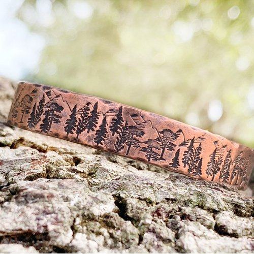 Mountains and Trees Copper Cuff Bracelet - Garden’s Gate Jewelry
