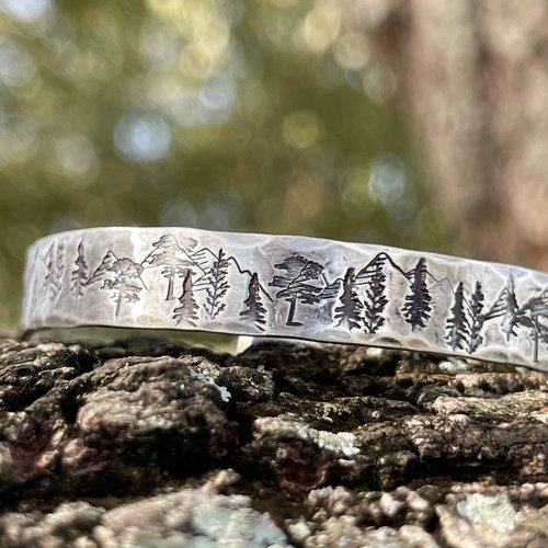 Mountains and Trees Sterling Silver Cuff Bracelet - Garden’s Gate Jewelry