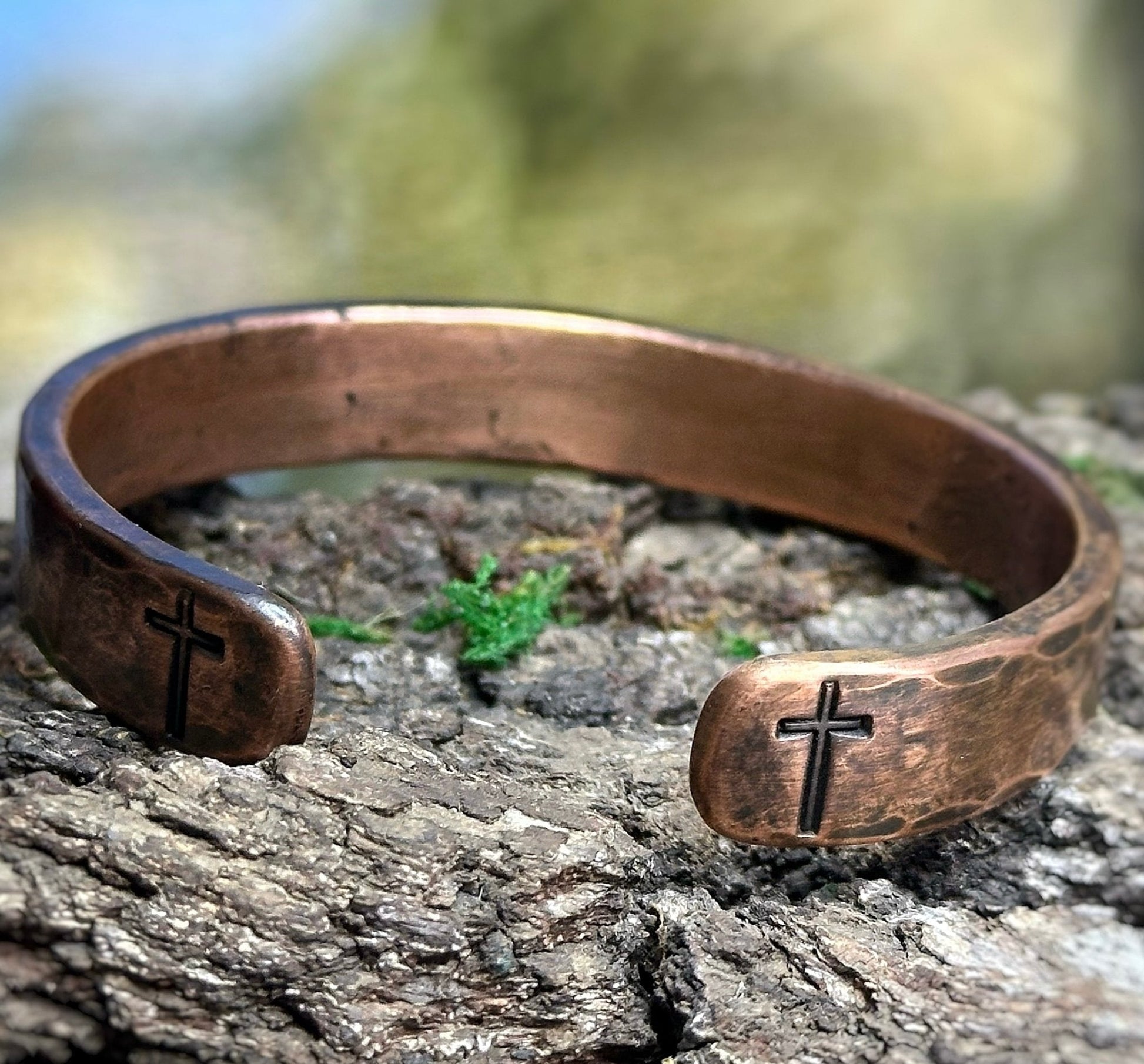 Solid Copper Handmade Cuff Bracelet Personalized Cross Design