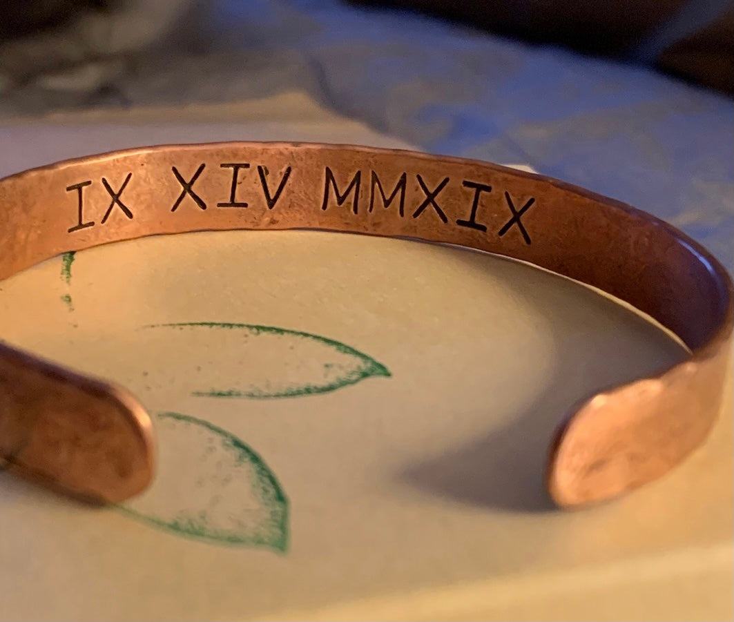 Copper Roman hot Numeral Bracelet, 7th Anniversary Gift, His and Hers Gift