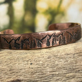 Mountains and Trees Copper Cuff Bracelet, Personalized Bracelet - Garden’s Gate Jewelry