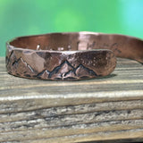 Wilderness Wonders: Custom Copper Cuff Bracelet with Mountain and Tree Designs - Garden’s Gate Jewelry